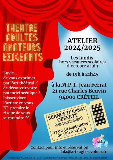 Information sur essai gratuit avant démarrage atelier théâtre à la MPT Jean Ferrat